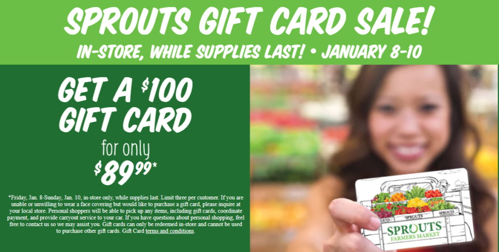 HOT! Buy a 100 Sprouts Gift Card for 89.99 In Store Through Today (1/