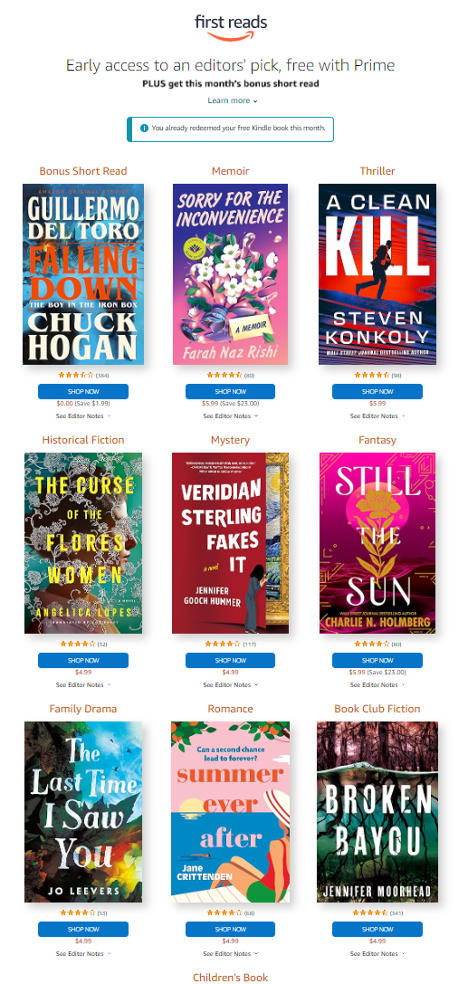 Have Amazon Prime? Select Your Free First Reads Book of the Month